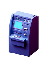Isometric 3d atm machine illustration, modern banking kiosk with card slot and keypad, isolated