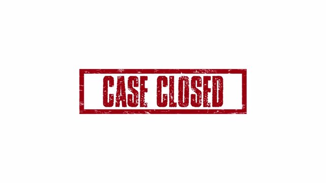 case closed red stamp animation on white background for reports, legal files, final approvals, and news.