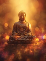 Fototapeta premium greeting card with ancient statue great buddha on bright holiday composition abstract vivid composition consists of fictional unreal fantastic vision on background