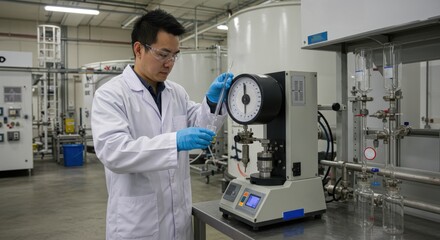 Scientist conducting a precision measurement in a laboratory setting