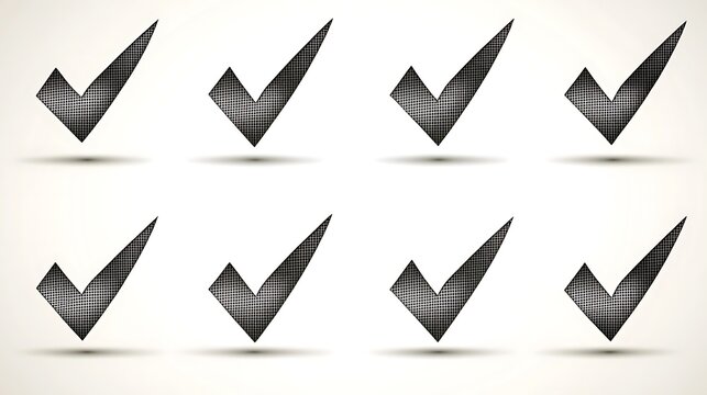 Set of check mark icons with a halftone effect.