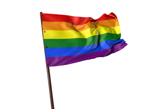 Rainbow Flag in the Breeze: A vibrant rainbow flag billows gracefully against a clear, airy backdrop, its colors of hope, unity, and acceptance catching the sunlight.