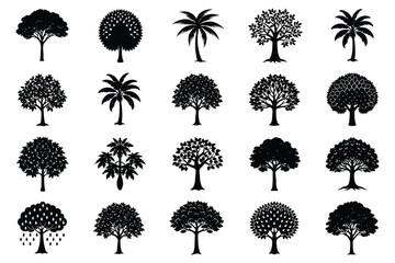 Diverse collection of tree silhouettes for various design projects