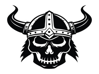 Viking Skull Silhouette with Horned Helmet and Diamond Emblem