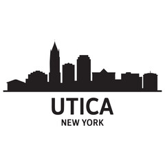 Fototapeta premium Utica skyline horizontal banner. Utica, New York. Vector template for your design. Vector black silhouette. with white background