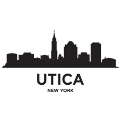 Obraz premium Utica skyline horizontal banner. Utica, New York. Vector template for your design. Vector black silhouette. with white background