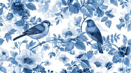 A Captivating Chinoiserie Pattern Blue and White Elegance with Dreamy Bokeh Effects for a Timeless Design. This enchanting blue and white pattern seamlessly blends the intricate motifs of traditional 