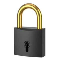 Naklejka premium Padlock with Golden Shackle on Black Background Concept of Security Protection and Safety Symbol Privacy and Access Protection Secure Lock System