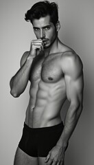 Fototapeta premium Intense black and white portrait of a muscular man
