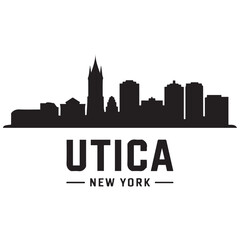 Obraz premium Utica skyline horizontal banner. Utica, New York. Vector template for your design. Vector black silhouette. with white background