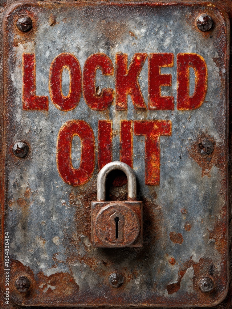 Poster a weathered metal sign displaying locked out can be used for locksmith services security solutions o