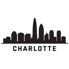 Naklejka premium Charlotte city simple silhouette. Modern urban background. Vector skyline. Vector black silhouette. with white background
