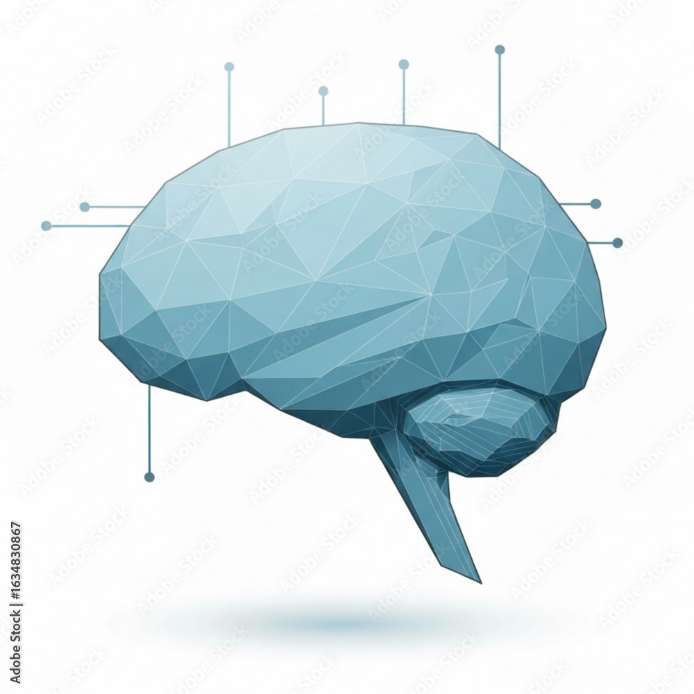 Aufkleber geometric representation of human brain with connections in light cyan color on plain surface view d