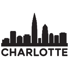 Charlotte city simple silhouette. Modern urban background. Vector skyline. Vector black silhouette. with white background
