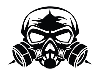 Skull Silhouette with Gas Mask in Post-Apocalyptic Style