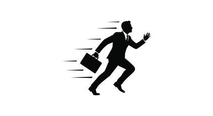 professional high quality Businessman Silhouette in a Rush Running with Briefcase