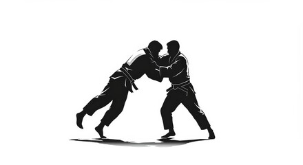 Obraz premium Silhouette illustration of a martial artist in attack pose, perfect for graphic projects, logos, gyms, and sports campaigns. 