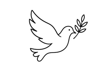 Minimalist outline of a dove carrying an olive branch, symbolizing peace and hope in a clean, modern artistic style.