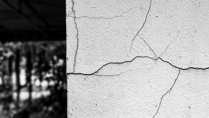 Cracked Wall Monochrome: A stark black and white photograph captures the intricate patterns of...