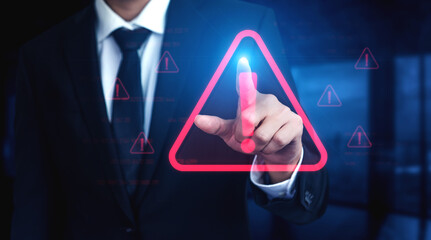 Cybersecurity alert warning showing red cyber for data breach, network threat, and cyber security system vulnerability with emphasis on security risk, caution, digital protection Vouch