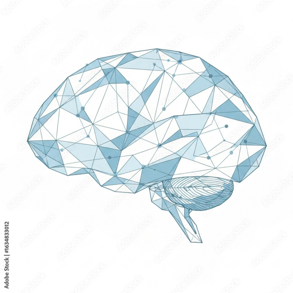 Aufkleber geometric representation of human brain with connected lines and dots on a plain white surface view 