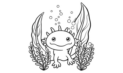 Obraz premium Axolotl t shirt design silhouette and vector line art, High-Quality Illustration for Adult Coloring Books, Stress Relief, Art Therapy Activities, or DIY Printable Projects