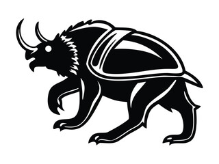 Hybrid Bear Beetle Silhouette with Shell and Horns