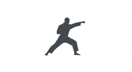 Silhouette illustration of a martial artist in attack pose, perfect for graphic projects, logos, gyms, and sports campaigns. 
