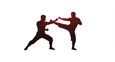 Silhouette illustration of a martial artist in attack pose, perfect for graphic projects, logos, gyms, and sports campaigns. 