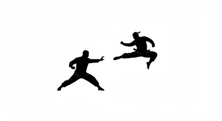 Obraz premium Silhouette illustration of a martial artist in attack pose, perfect for graphic projects, logos, gyms, and sports campaigns. 