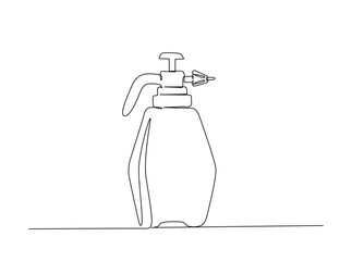 Water sprayer in single outline illustration. Continuous line art drawing of hand spray for disperse liquids.