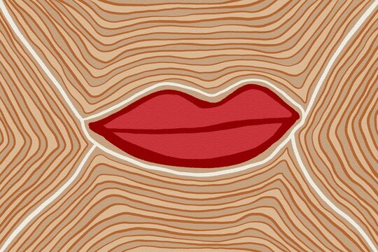 Abstract lines with stylized lips and bold colors
