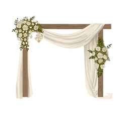 Wedding flower archway illustration with rustic theme. backyard wedding illustration. card invitation. Wedding element.