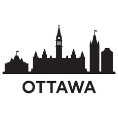 Naklejka premium Vector Ottawa skyline. Travel Ottawa famous landmarks. Business and tourism concept for presentation, banner, web site. Vector black silhouette. with white background.