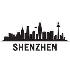 Fototapeta premium Shenzhen skyline horizontal banner. Shenzhen, China. Vector template for your design. Vector black silhouette. with white background.