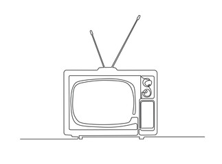 Retro TV player single outline illustration. Continuous line art drawing of old tv player.Editable stroke.