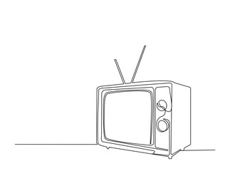 Retro TV player single outline illustration. Continuous line art drawing of old tv player.Editable stroke.