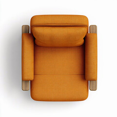 Soft stylish designer chair upholstered in fabric isolated on a white background, photo top view