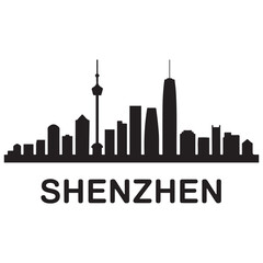 Fototapeta premium Shenzhen skyline horizontal banner. Shenzhen, China. Vector template for your design. Vector black silhouette. with white background.