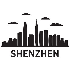 Obraz premium Shenzhen skyline horizontal banner. Shenzhen, China. Vector template for your design. Vector black silhouette. with white background.