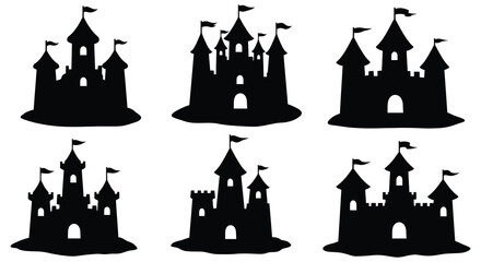 modern detailed professional high quality Five Silhouette Castles Black and White