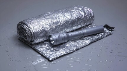 Emergency kit essentials on neutral background, disaster preparedness guide illustration or safety training material.