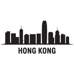 Naklejka premium Hong Kong skyline silhouette. Black Hong Kong city. Vector black silhouette. with white background.