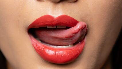 Close-up of Red Lips and Tongue