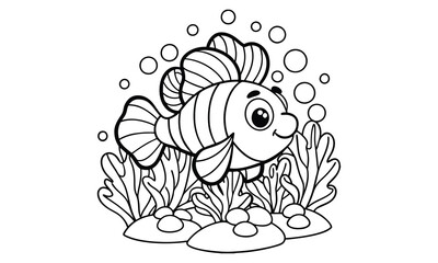 Fototapeta premium Clownfish t shirt design silhouette and vector line art, High-Quality Illustration Ideal for Stress Relief, Adult Coloring, Relaxation, or Creative Art Therapy Activities