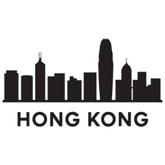 Hong Kong skyline silhouette. Black Hong Kong city. Vector black silhouette. with white background.