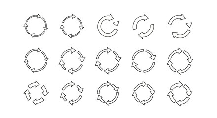 Collection of circular arrow icons isolated on white background