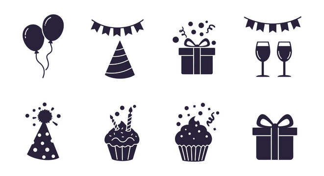 modern detailed professional high quality Birthday Party Icons in Silhouette Style
