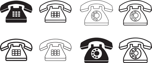 Collection of classic telephone illustrations in solid and outline styles