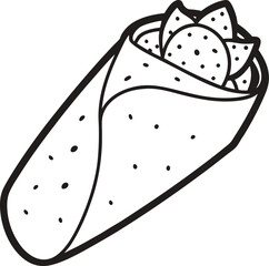Line Art Vector of a Burrito Filled with Meat and Vegetables – Traditional Mexican Food
